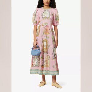 ALÉMAIS Monte Short-Sleeve Linen Midi Dress